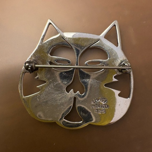 Silver Cat Face Brooch. 925 silver. - Picture 5 of 6